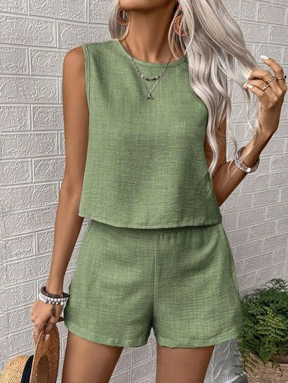 Two-Piece Linen-Look Casual Set – Vohran