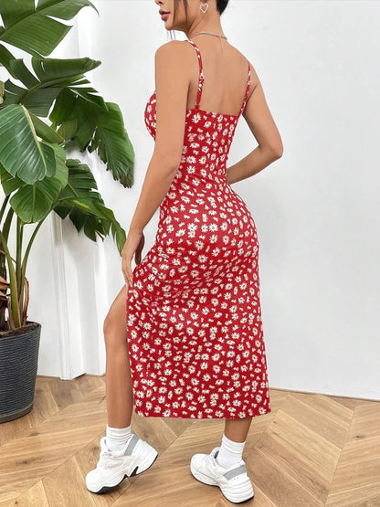 Midi Printed Dress with Side Slit