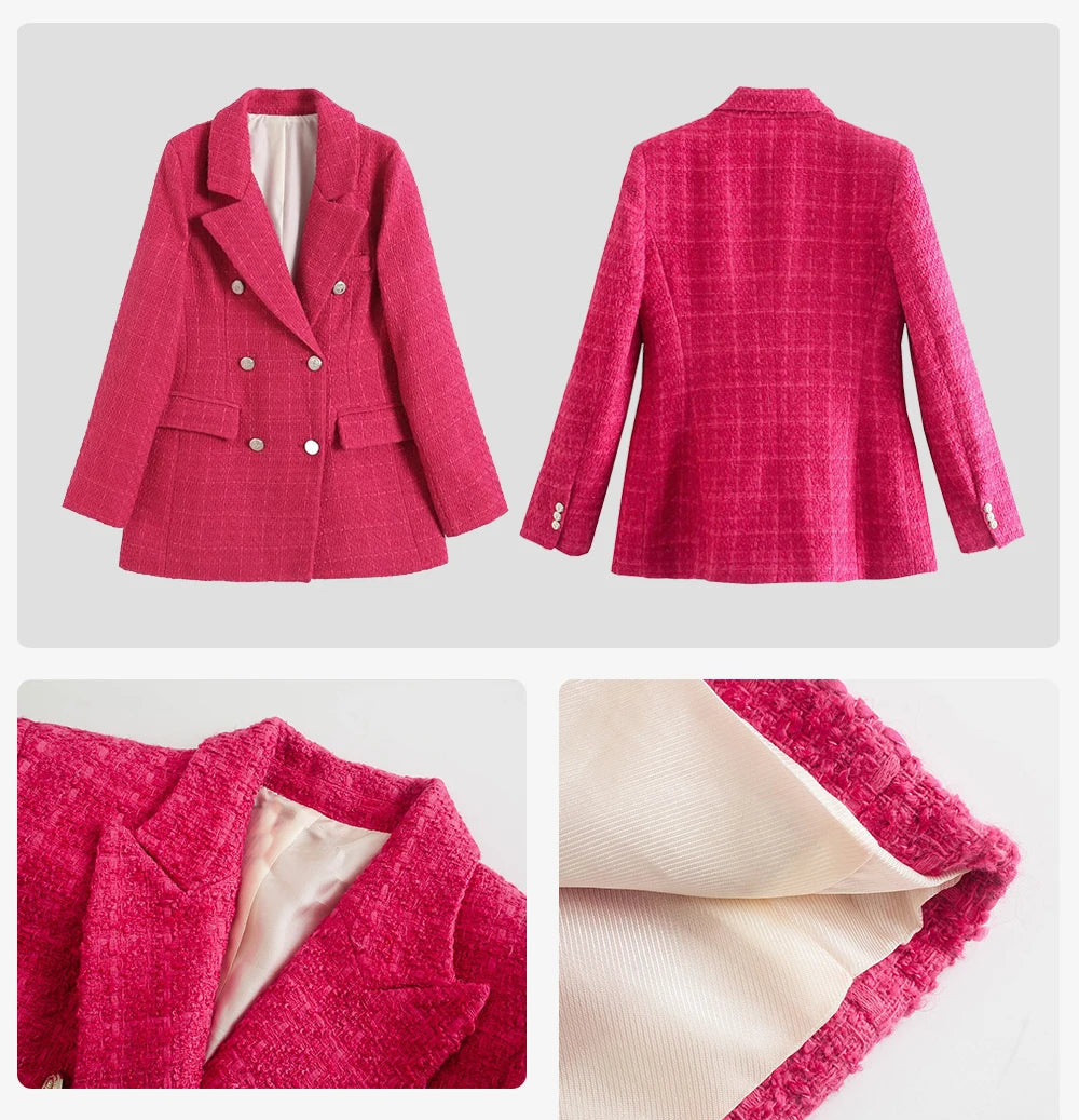 Contrast Trim Tweed Blazer