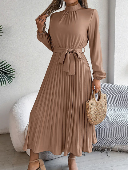 Grace Pleated Belted Midi Dress – Vohran