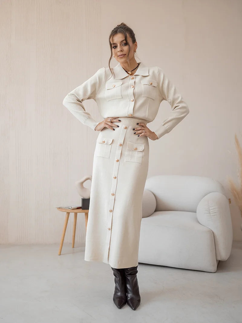 Elegant Knit Blazer & Skirt Set