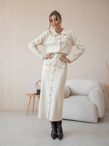 Elegant Knit Blazer & Skirt Set