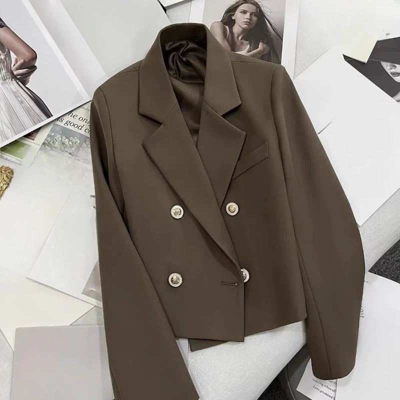 Tailored Crop Blazer with Golden Accents