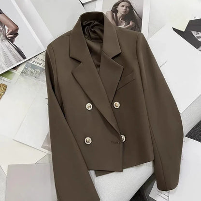 Tailored Crop Blazer with Golden Accents