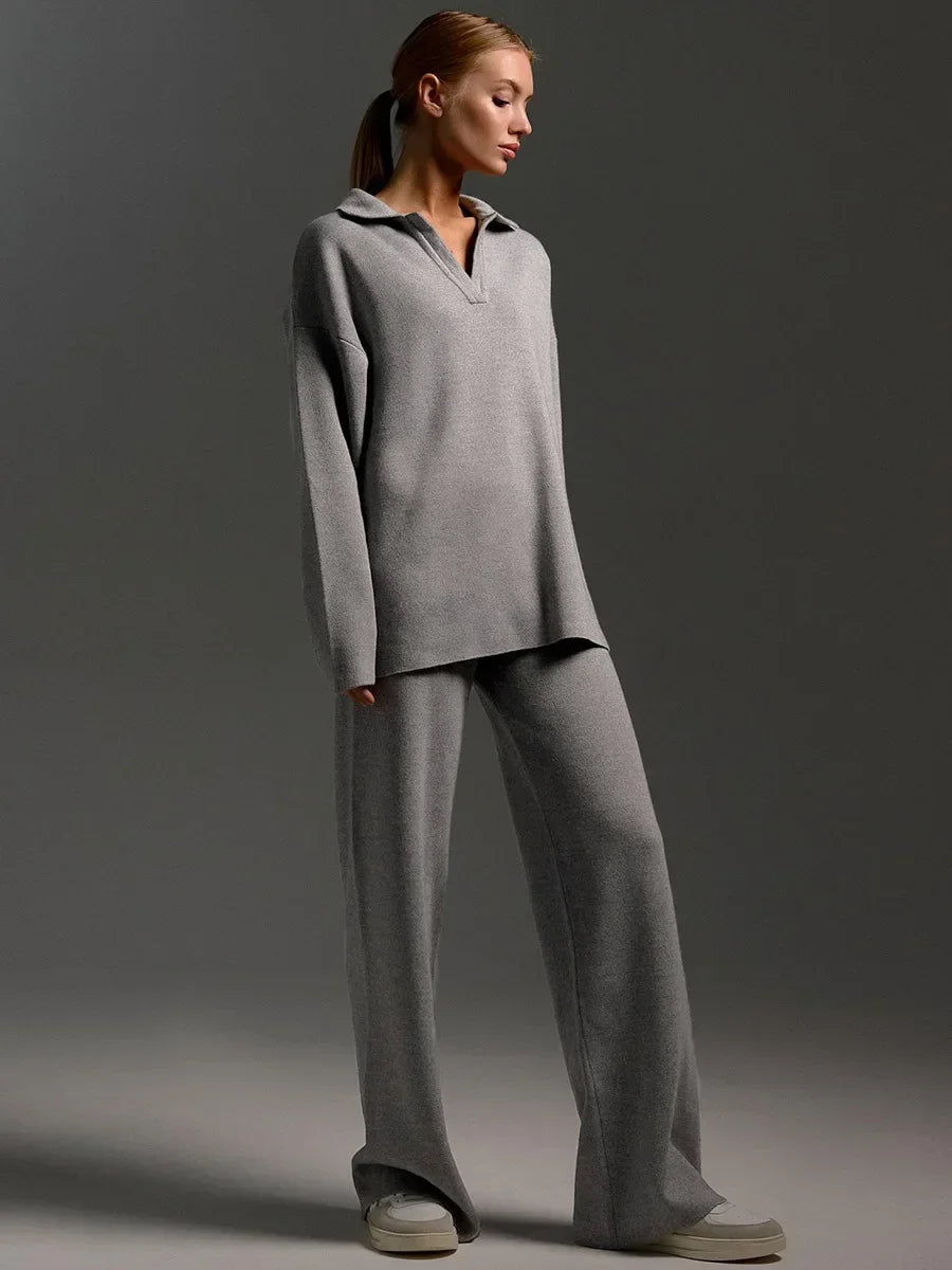 Cashmere-Feel Polo Neck Two-Piece Set