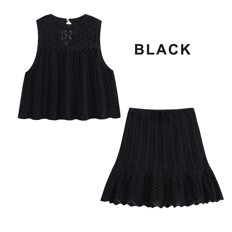 Knit Elegance Sleeveless Top &amp; Skirt Set – Timeless Summer Charm
