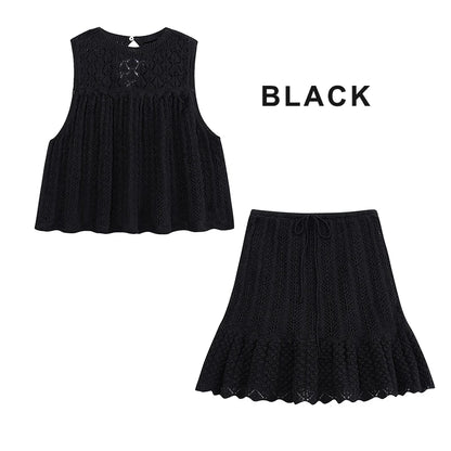 Knit Elegance Sleeveless Top &amp; Skirt Set – Timeless Summer Charm