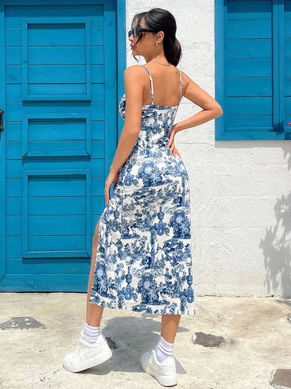 Midi Printed Dress with Side Slit