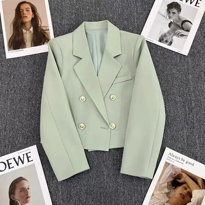 Tailored Crop Blazer with Golden Accents