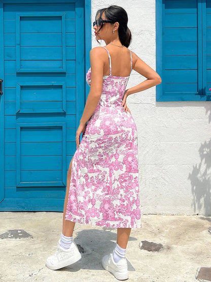 Midi Printed Dress with Side Slit