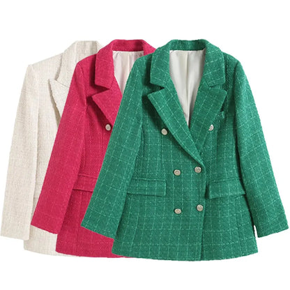 Contrast Trim Tweed Blazer