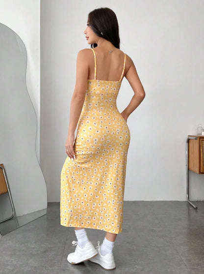 Midi Printed Dress with Side Slit