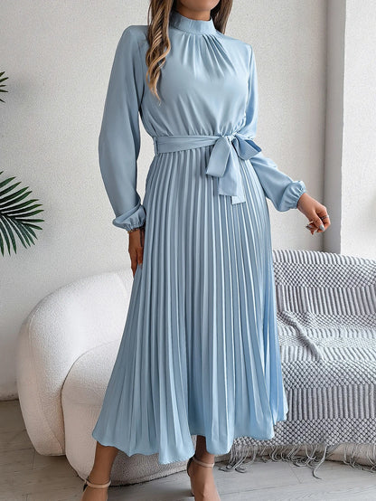 Grace Pleated Belted Midi Dress – Vohran