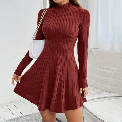 Flare Knit Mock-Neck Dress – Vohran