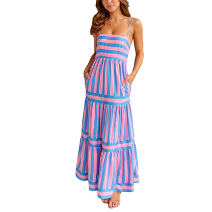 Striped Maxi Dress with Spaghetti Straps – Summer Elegance