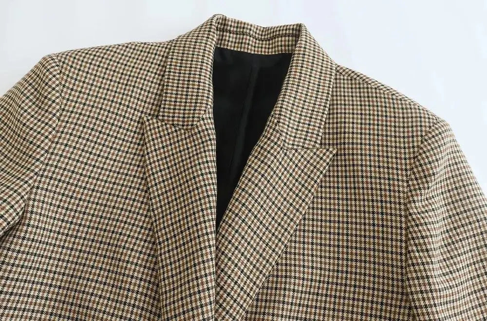 Vintage Double-Breasted Plaid Blazer