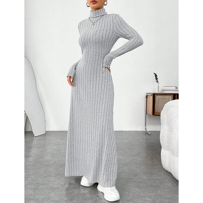 Ribbed High-Neck Knit Maxi Dress