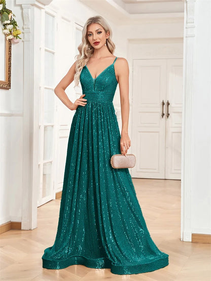 Elegant Backless Sequin Mermaid Evening Dress