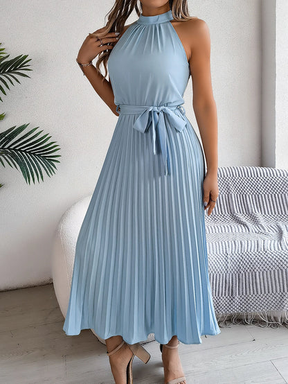 Halter Neck Pleated Midi Dress – Vohran