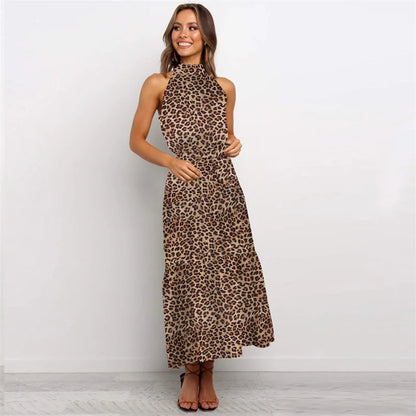 Floral Print Halter Neck Maxi Dress with Waist Tie – Elegant Summer Style