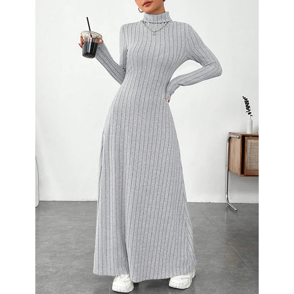 Ribbed High-Neck Knit Maxi Dress