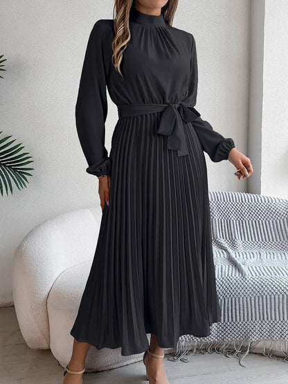 Grace Pleated Belted Midi Dress – Vohran
