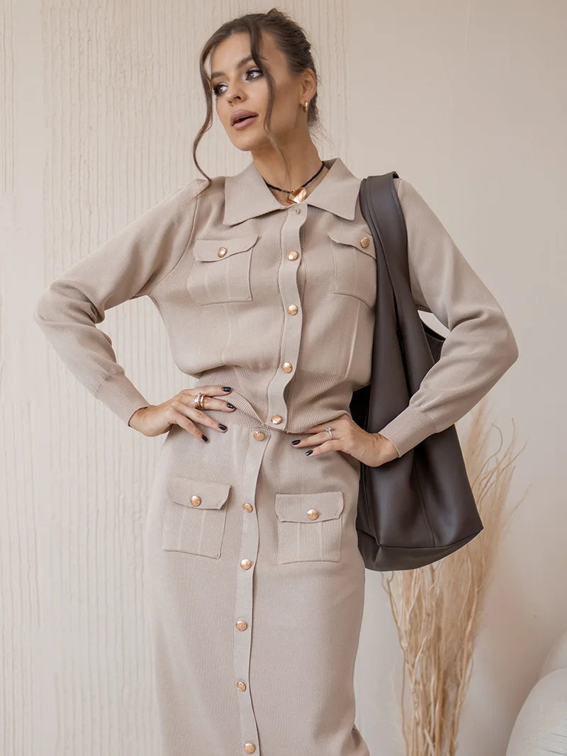 Elegant Knit Blazer & Skirt Set