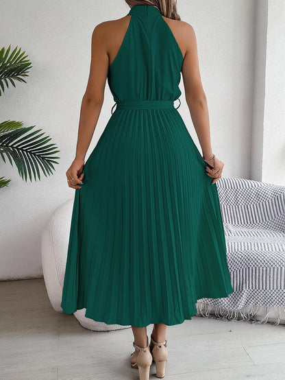 Halter Neck Pleated Midi Dress – Vohran
