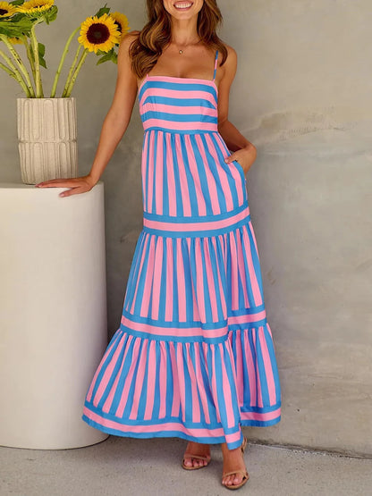 Striped Maxi Dress with Spaghetti Straps – Summer Elegance