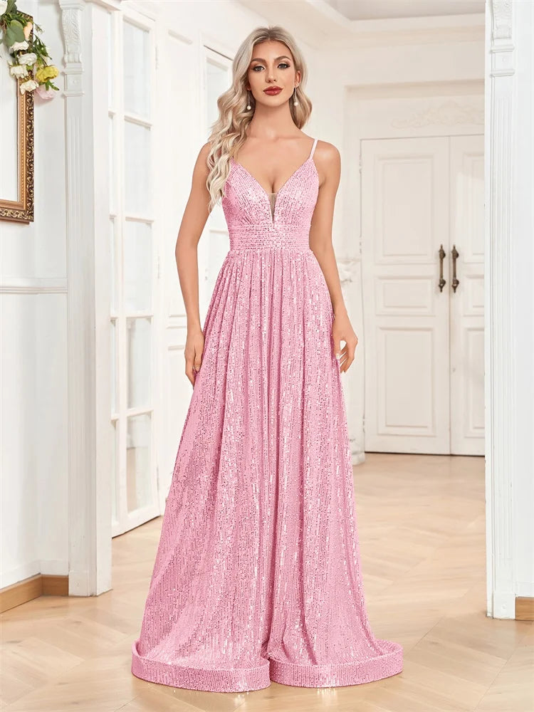 Elegant Backless Sequin Mermaid Evening Dress