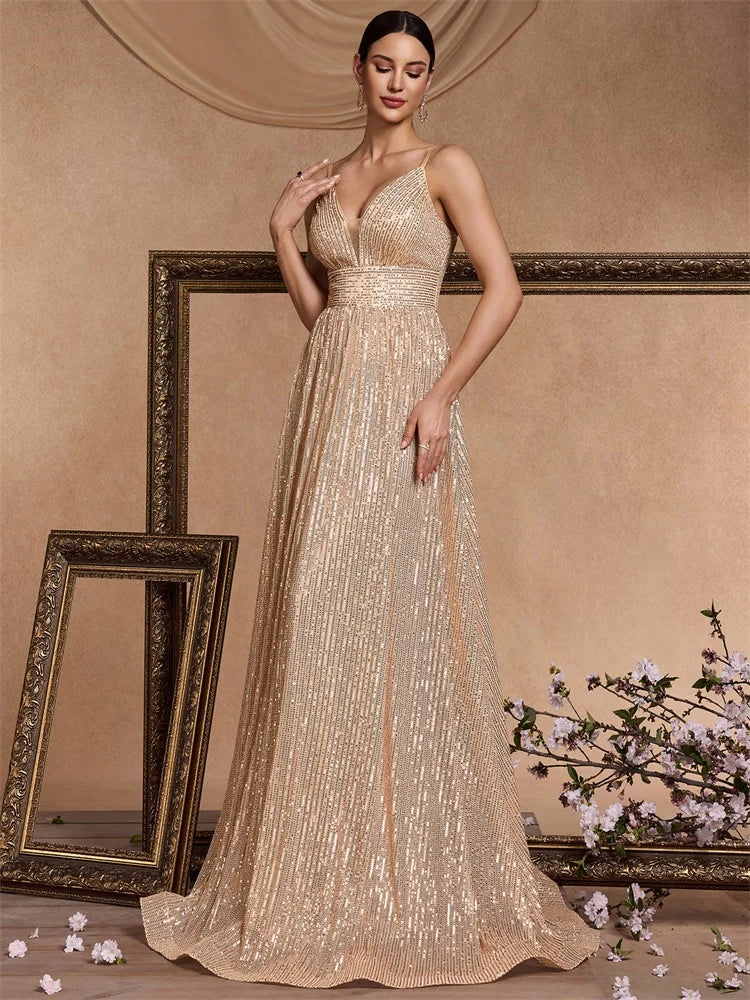 Elegant Backless Sequin Mermaid Evening Dress