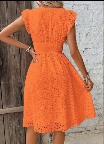 Embroidered Cotton Mini Dress with V-Neck – Feminine Summer Style