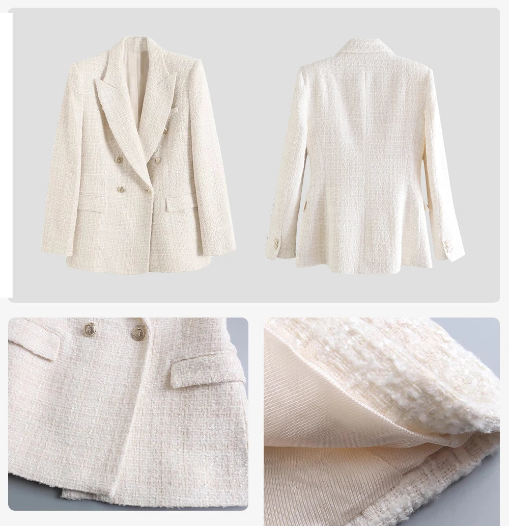 Contrast Trim Tweed Blazer