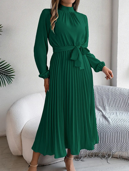 Grace Pleated Belted Midi Dress – Vohran