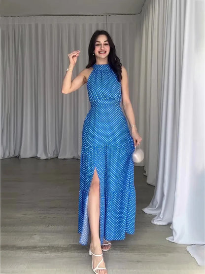 Halter Neck Maxi Dress with Side Slit – Vohran