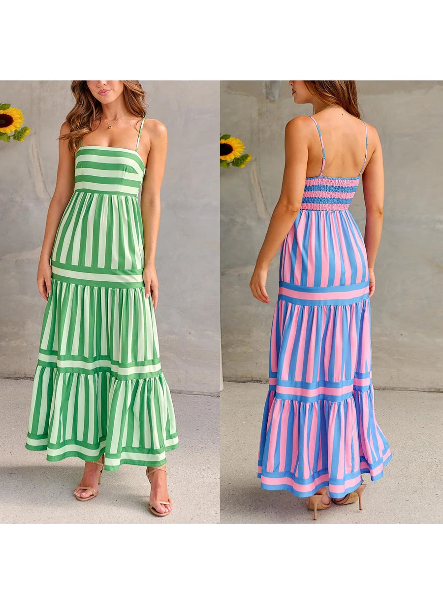 Striped Maxi Dress with Spaghetti Straps – Summer Elegance