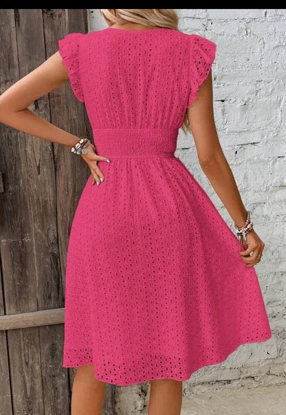 Embroidered Cotton Mini Dress with V-Neck – Feminine Summer Style