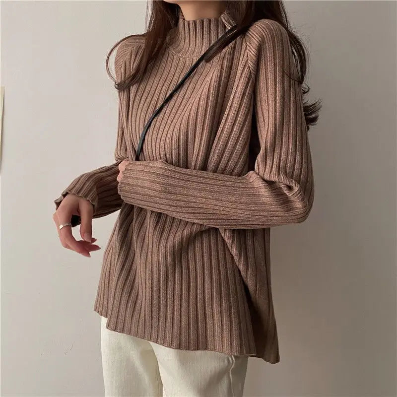 Autumn Winter Fashion All-match Long Sleeve Loose Sweaters Women Clothing Elegant Chic Turtleneck Pullover Casual Solid Knit Top