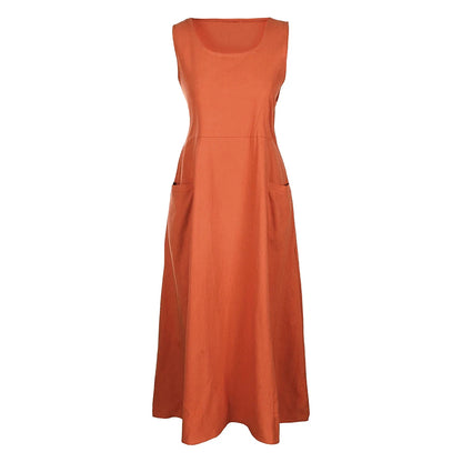 Sleeveless Linen Maxi Dress with Pockets – Vohran