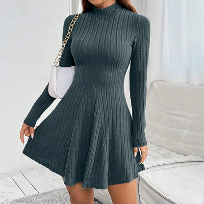 Flare Knit Mock-Neck Dress – Vohran