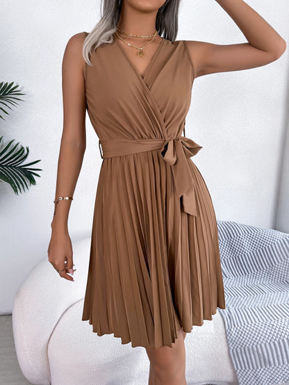 Sleeveless Wrap Pleated Mini Dress – Vohran