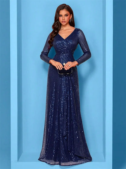 Midnight Sapphire Radiant Sequin Evening Gown