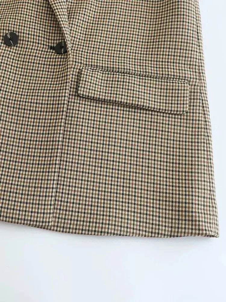 Vintage Double-Breasted Plaid Blazer