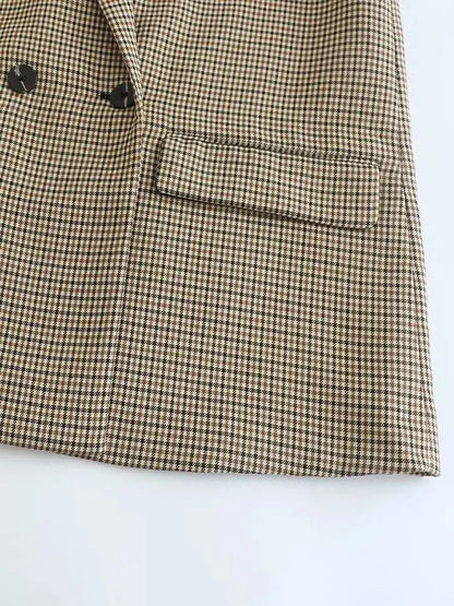 Vintage Double-Breasted Plaid Blazer