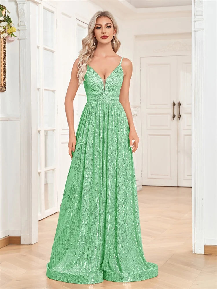 Elegant Backless Sequin Mermaid Evening Dress