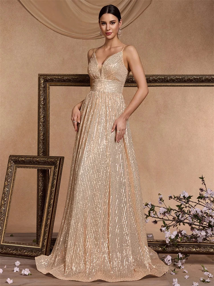 Elegant Backless Sequin Mermaid Evening Dress