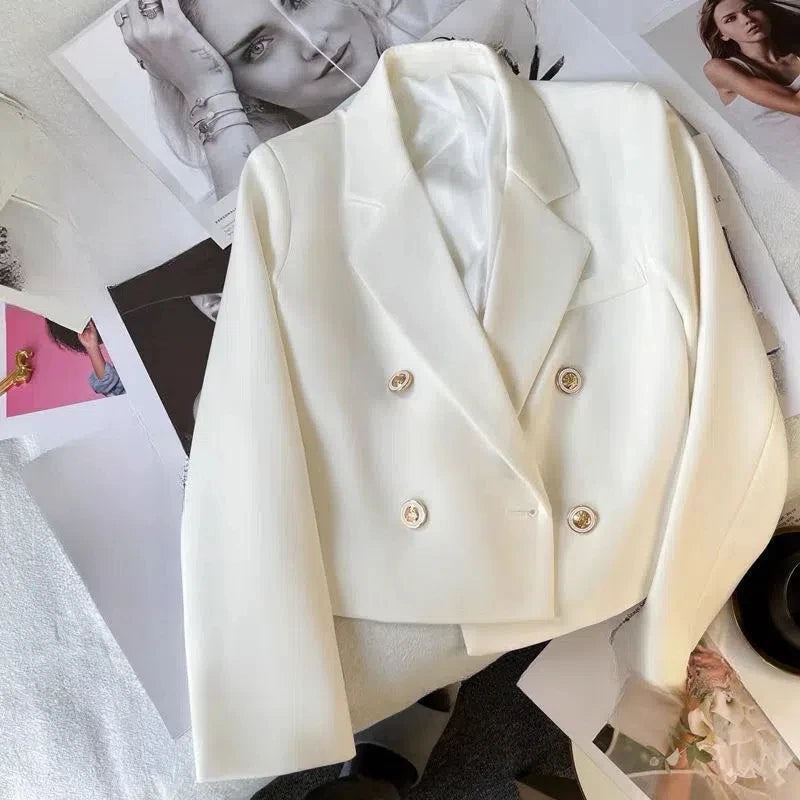 Tailored Crop Blazer with Golden Accents