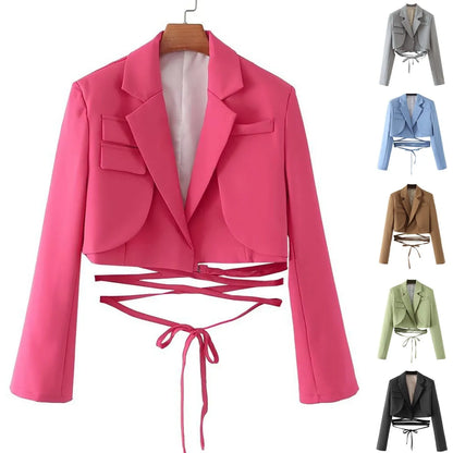 Structured Lace-Up Cropped Blazer