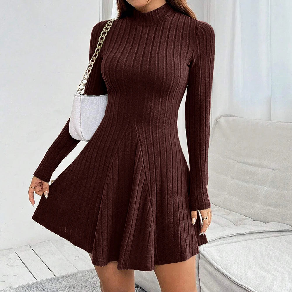 Flare Knit Mock-Neck Dress – Vohran