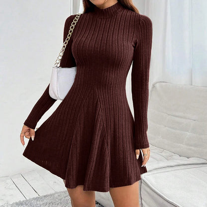 Flare Knit Mock-Neck Dress – Vohran